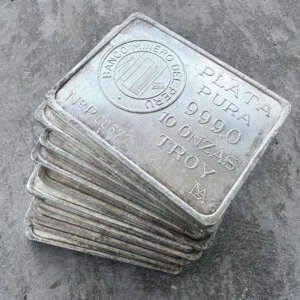 Vintage Banco Dinero Del Peru10oz.999 Silver bar Plata Pura30