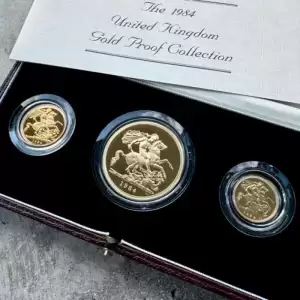 1984 United Kingdom 3pc Proof Gold 5 Pound, 1,1 2 Sovereign Set 1.5301 AGW30 result