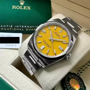 Discontinued Rolex 36mm Oyster Perpetual 126200 Box Papers–Yellow Dial11 result