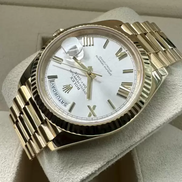 Rolex Yellow Gold President Roman Numeral Silver Dial 228238 Box Papers New Card63 result