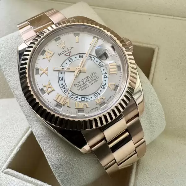 Rolex Rose Gold Sky Dweller Sunburst Dial 326935 with 2019 Rolex Service32 result