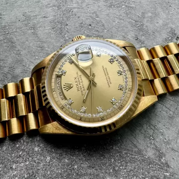 nworn 36mm Rolex President Gold 18238 Box Papers String Diamond Dial+Stickers12 result