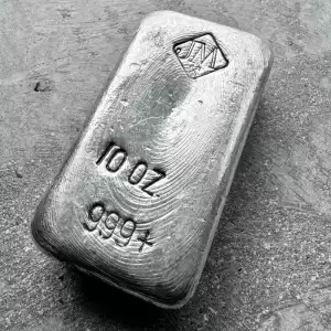 10 oz Johnson Matthey.999 Silver Poured bar Pour Lines Error Stamp Placement40 result