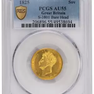 1825 Great Britain Bare Head Sovereign Gold Coin S 3801 PCGS AU 55 50 result