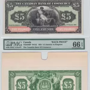 1921 $5 The Royal Bank of Canada Jamaica Front Back PROOF PMG 66 EPQ 70 result