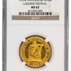 1939 B Switzerland 100 Francs Gold Coin Lucerne Festival NGC MS 63 40 result