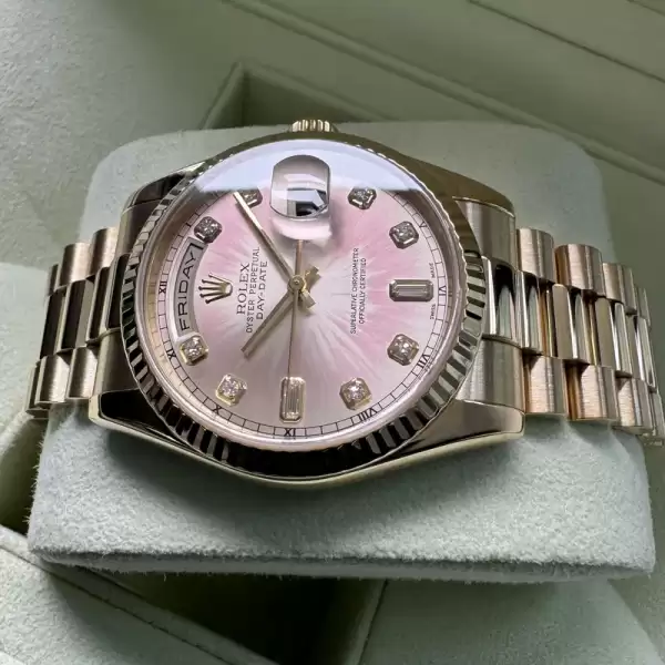 36mm Rolex President Gold 118238 Box Papers Tropical Pink Diamond Dial 12 result