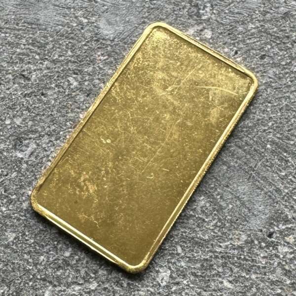 Early Johnson Matthey black back 5 Gram Gold Bar Struck .9999+10