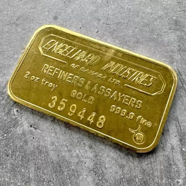 Vintage Engelhard Industries Canada 2oz Gold struck Bar .9999 2oz21 result