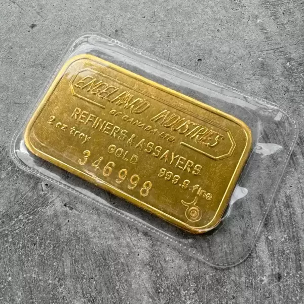 Vintage Engelhard Industries Canada2ozGold struck Bar.9999 2oz30 result