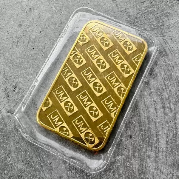 Vintage Johnson Matthey 2oz Gold struck Bar.9999 2oz Logo Back.10 result