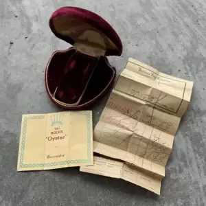 1930s Rolex Red Velvet Clamshell Watch Box Original Papers+Receipt10 result