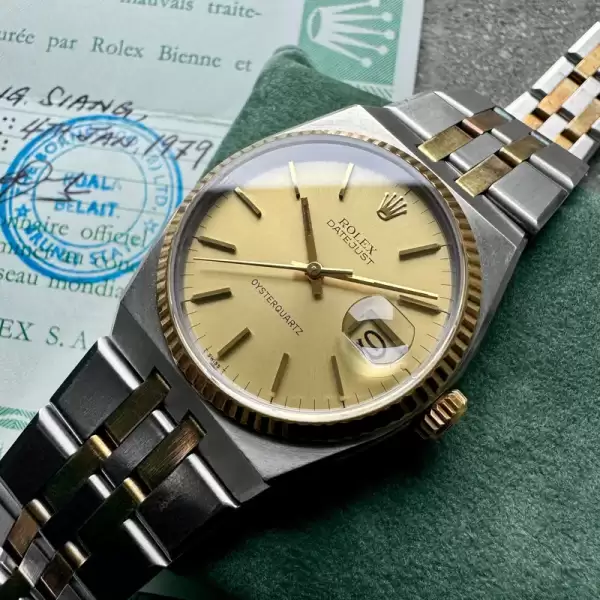 1978 Rolex Oysterquartz Datejust 17013 Box Brunei Papers Unpolished Rosey patina.10 result