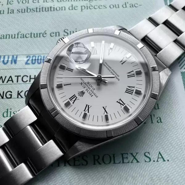 2000 Rolex Date 15210 White Dial Box Papers+Hang Tag Engine Turned Bezel 22 result