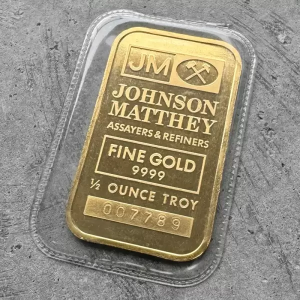 Johnson Matthey blank back 1 2oz Gold Bar Struck .9999+Sealed Logo Back1 result