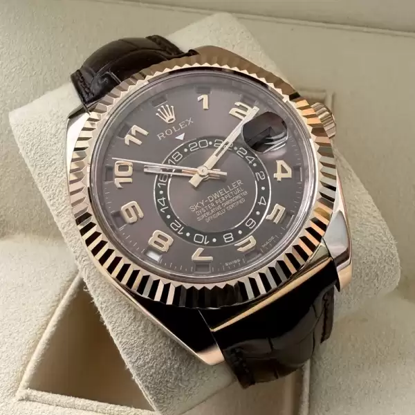 Rolex Sky Dweller 18k Solid Rose Gold Chocolate dial Box and Papers 21