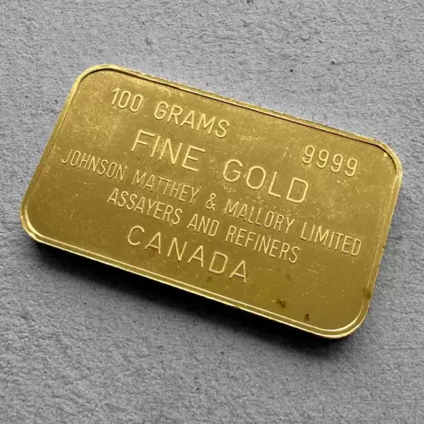 Vintage 100 Gram Johnson Matthey&Mallory Limited Canada 3.215ozGold Bar 9999 1 result