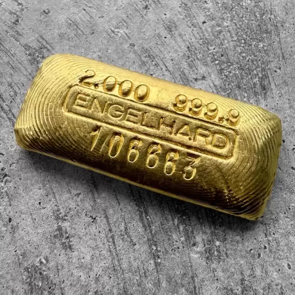 Vintage Engelhard 2 oz Gold Poured Bar 2oz With Serial Stunning Pour Lines!1 result