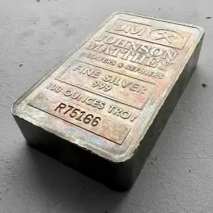 Vintage Johnson Matthey 100 oz.999 Silver Bar Nice Rainbow toning!1 result