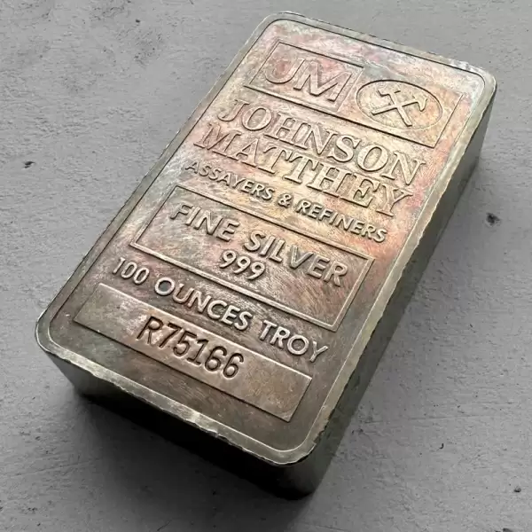 Vintage Johnson Matthey 100 oz.999 Silver Bar Nice Rainbow toning!2.jpg result