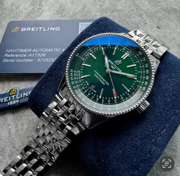 breitling navitimer 41mm automatic a17346 box and papers electric green dial10