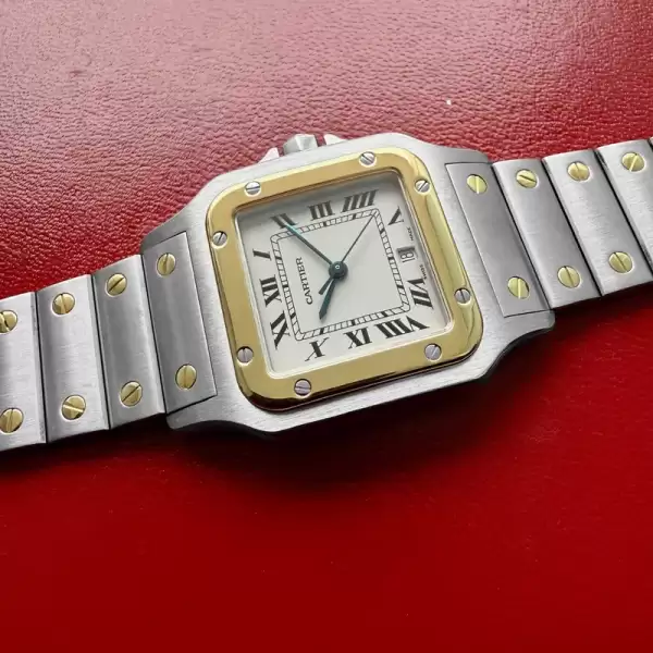 vintage 29mm cartier santos galbee 1566 box and papers32