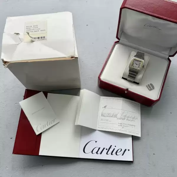 vintage 29mm cartier santos galbee 1566 box and papers37