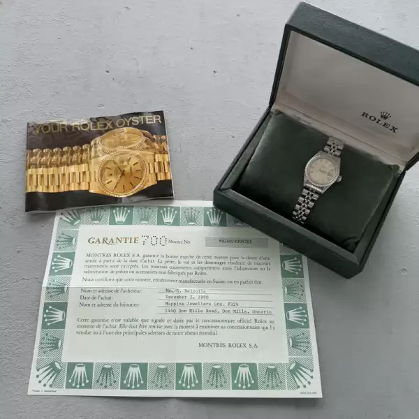 1990 rolex date jubilee 69240 box papers polished and serviced25