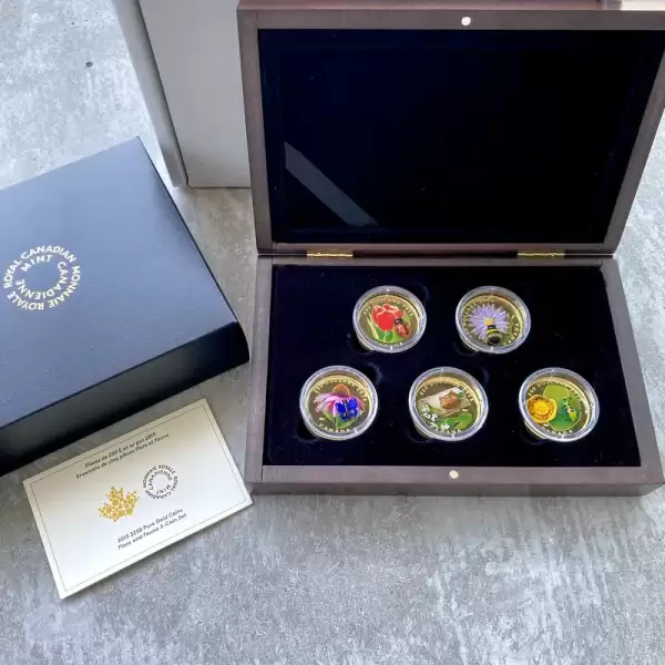 2015 canada flora and fauna set with murano glass 9 6oz of 9999 fine gold,4 result