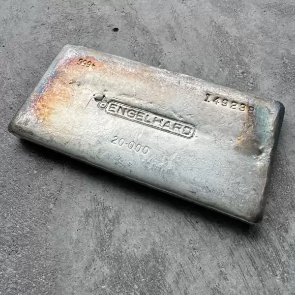 vintage 20 oz 999 silver engelhard poured bar pretty rainbow toning.1 result