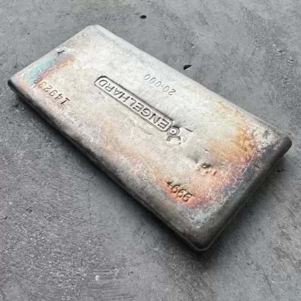 vintage 20 oz 999 silver engelhard poured bar pretty rainbow toning.2 result