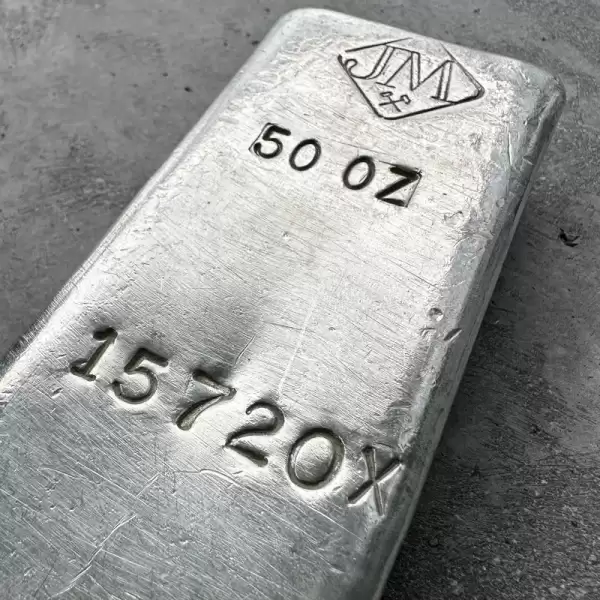 vintage 50 oz 999 silver johnson matthey poured bar x serial.1 result