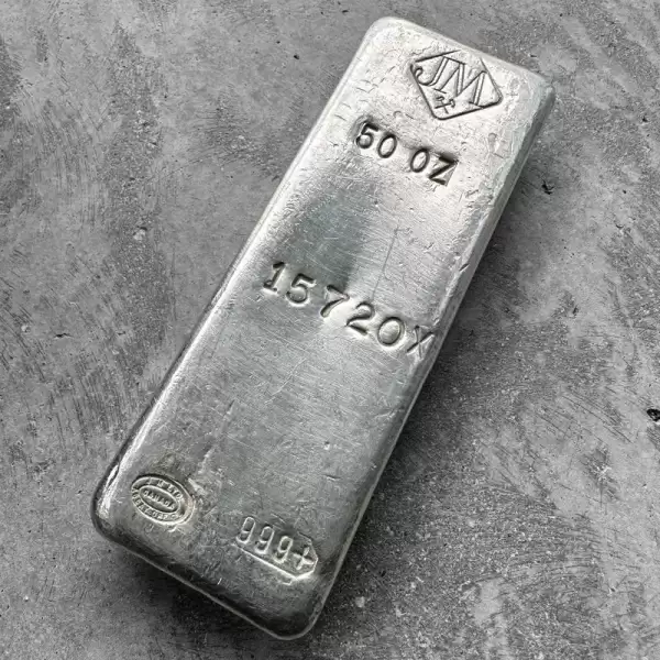 vintage 50 oz 999 silver johnson matthey poured bar x serial.2 result