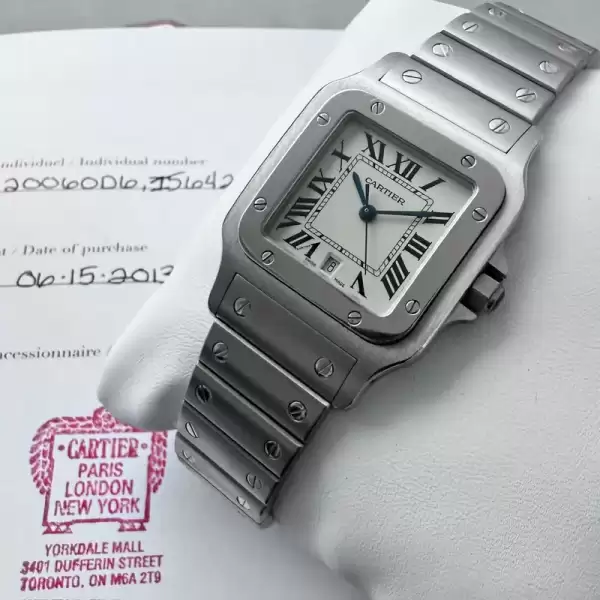 29mm cartier santos galbee 1564 stainless steel box and papers unpolished10