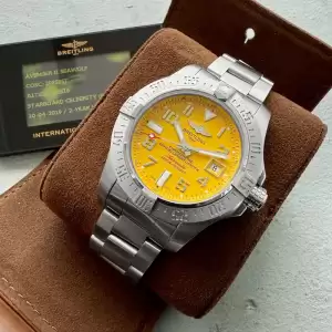 breitling avenger ii seawolf 45mm automatic a17331 box papers yellow dial10