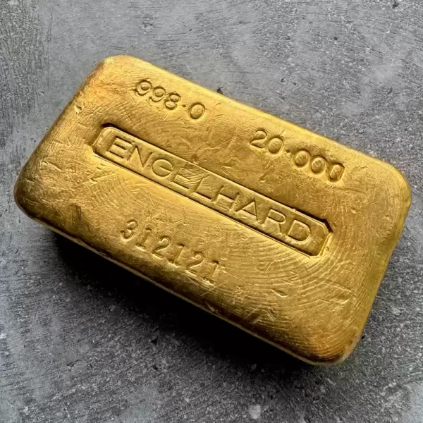 vintage engelhard 20oz 9980 purity poured gold bar1 result