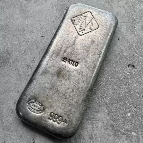 vintage johnson matthey 1 2 kilo silver bar1 result